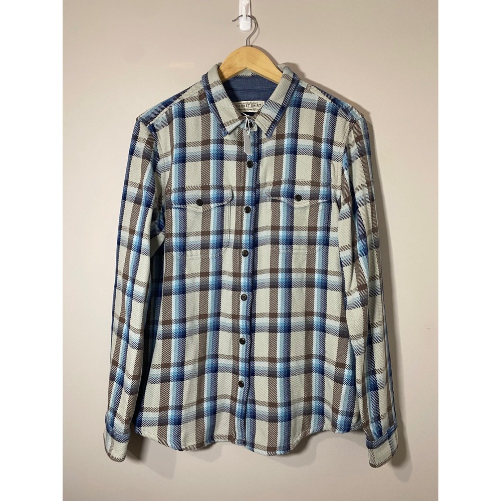 Outerknown The Blanket Shirt Mens Moonlight Nostalgic Plaid M/L Organic Cotton